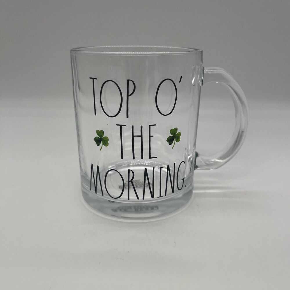 RAE DUNN Top O' The Morning 18 Oz Clear Glass Mug Ireland Saint Patricks Day